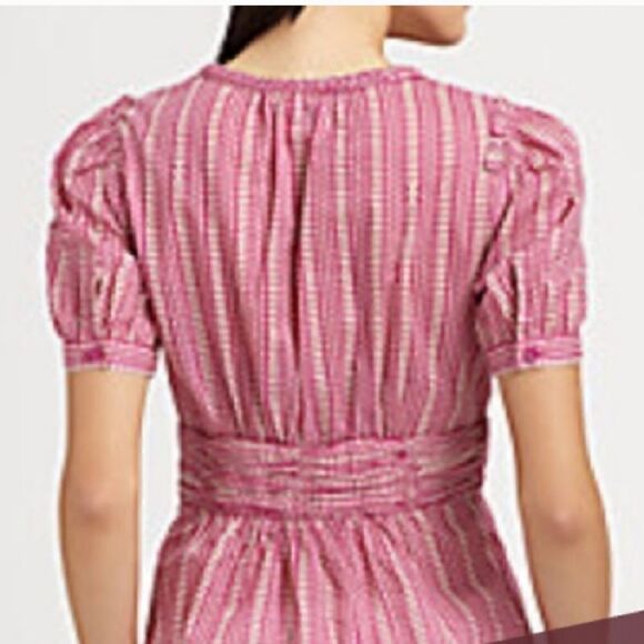 Tory Burch Ruth Wild Orchard Blouse Short Sleeve Top Pink Fuchsia 10 - Picture 2 of 14